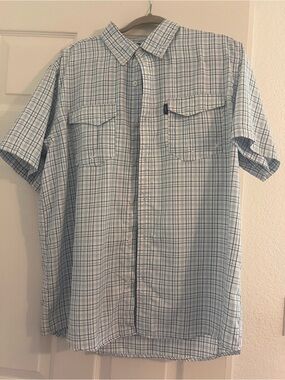AFTCO Light Blue Plaid Short-Sleeve Button-Down Shirt